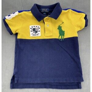 Polo Ralph Lauren Shirt Boys 2T Navy Yellow Colorblock Big Pony Crest Rugby Polo